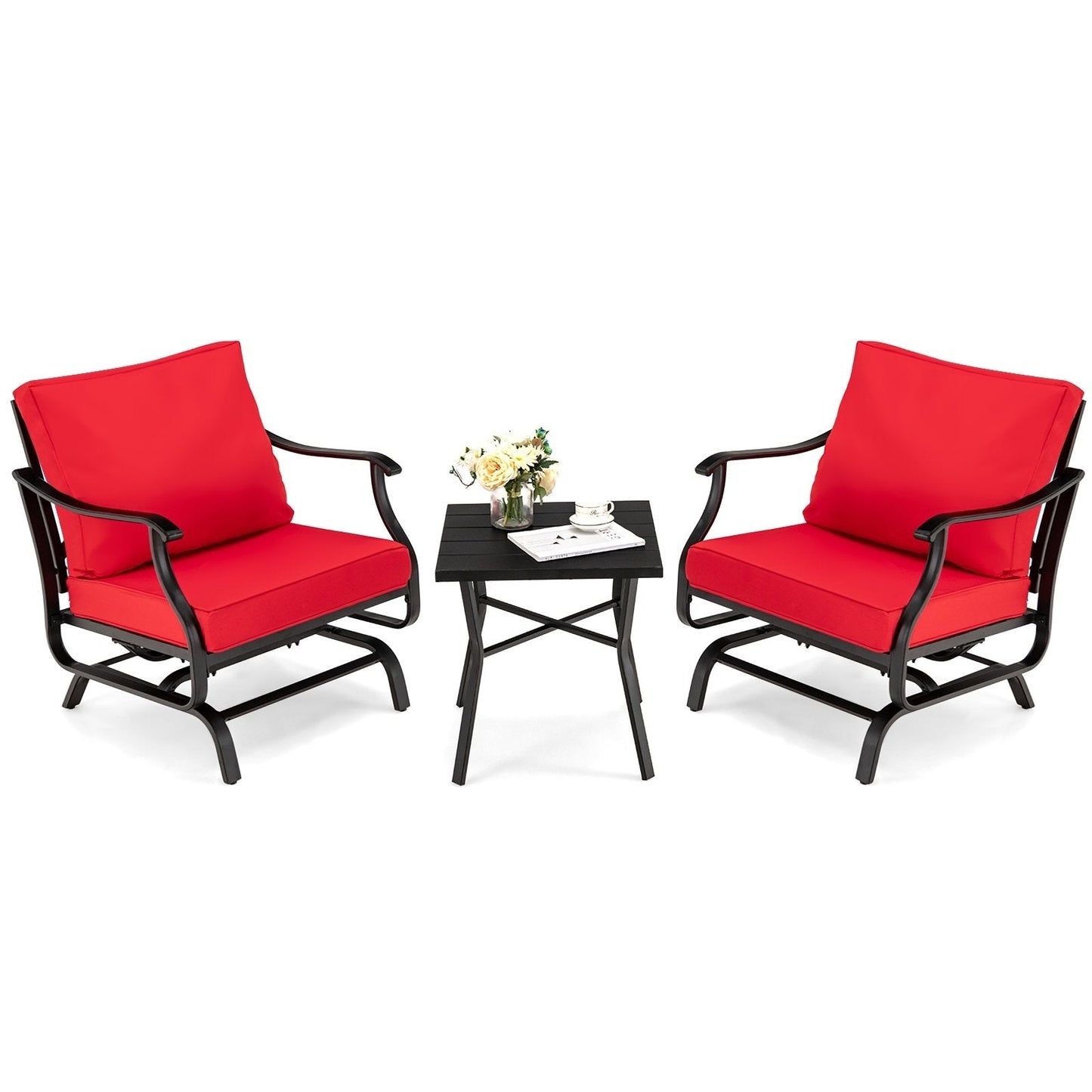 3 Piece Patio Rocking Chair Set with Coffee Table, Red Patio Conversation Sets   at Gallery Canada