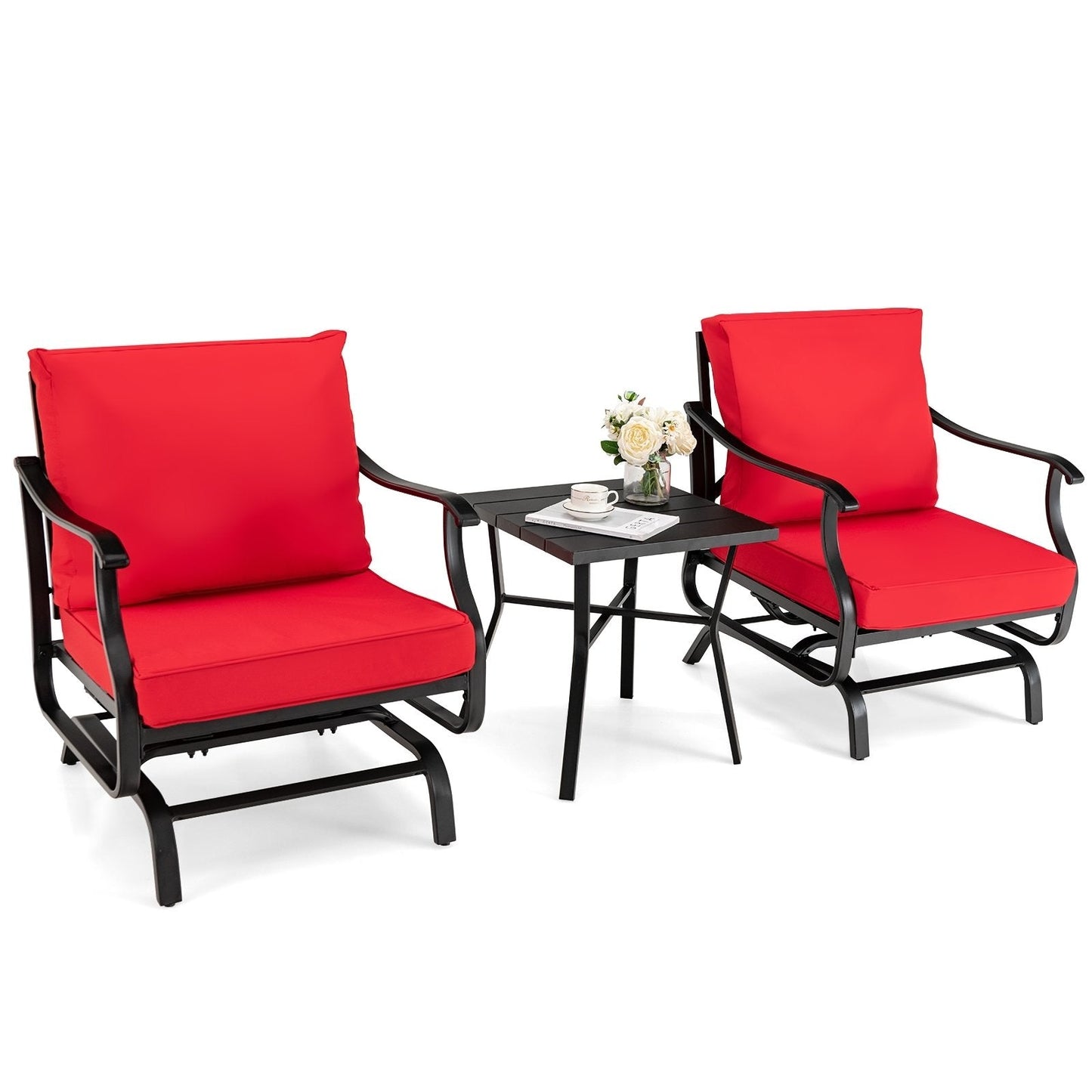 3 Piece Patio Rocking Chair Set with Coffee Table, Red Patio Conversation Sets   at Gallery Canada