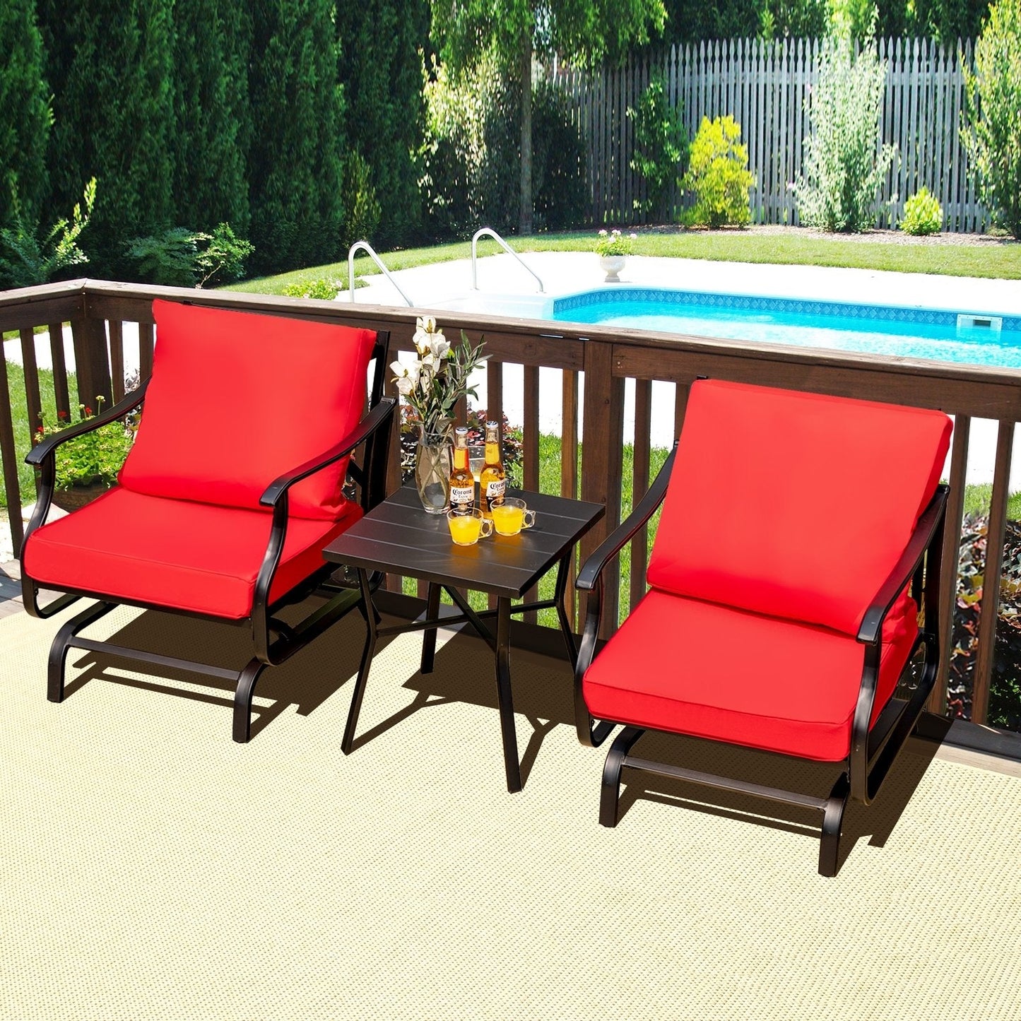 3 Piece Patio Rocking Chair Set with Coffee Table, Red Patio Conversation Sets   at Gallery Canada