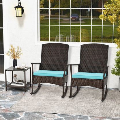 3 Piece Patio Rocking Set Wicker Rocking Chairs with 2-Tier Coffee Table, Turquoise Patio Conversation Sets   at Gallery Canada