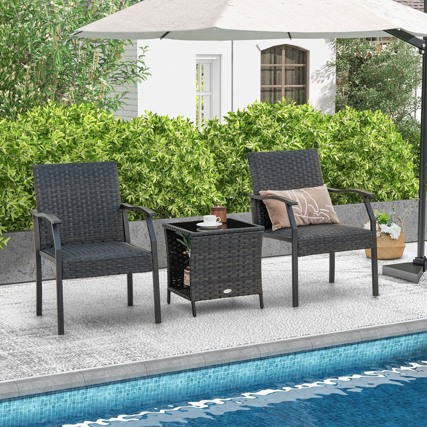 3 Piece Patio Wicker Chair Set with Quick Dry Foam Cushions, Brown Patio Conversation Sets   at Gallery Canada