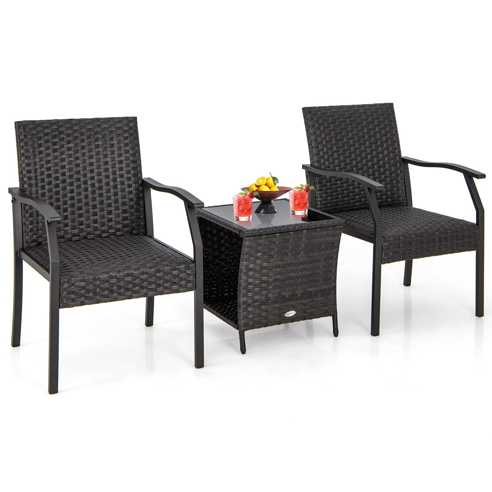 3 Piece Patio Wicker Chair Set with Quick Dry Foam Cushions, Brown Patio Conversation Sets   at Gallery Canada