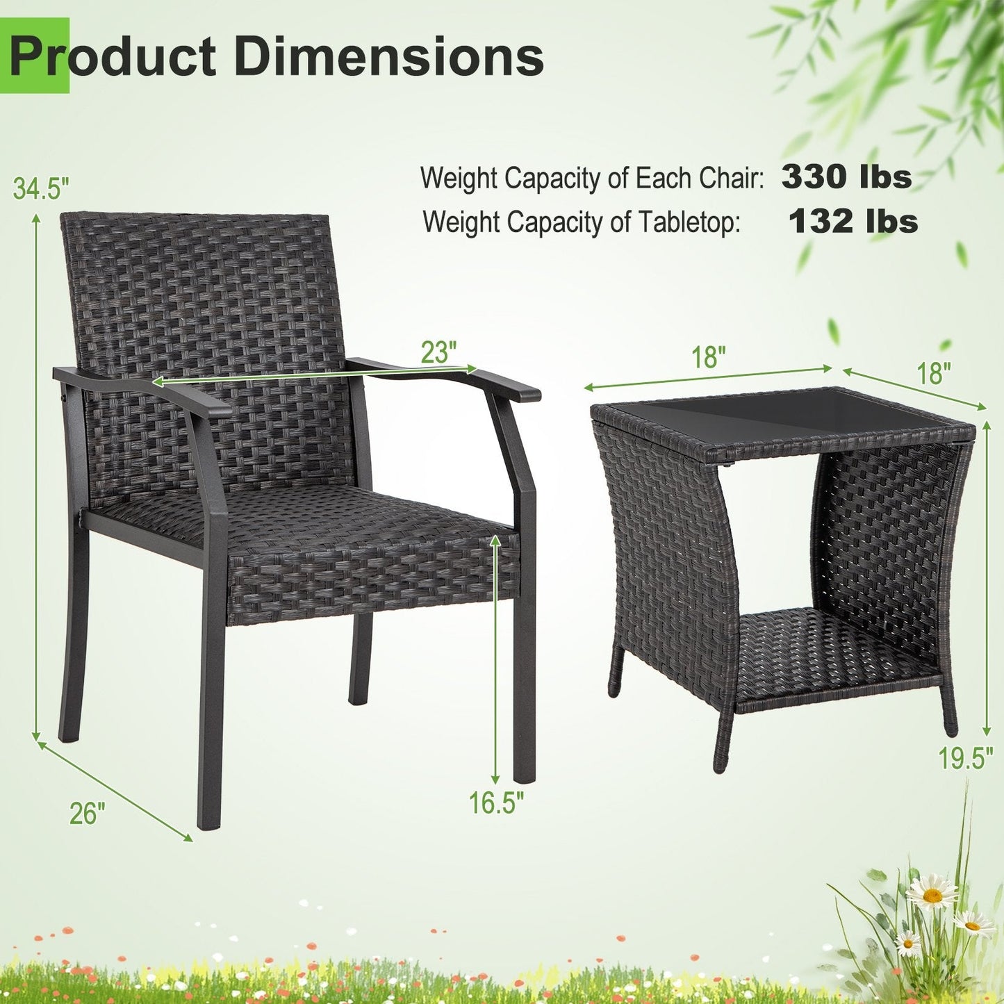 3 Piece Patio Wicker Chair Set with Quick Dry Foam Cushions, Brown Patio Conversation Sets   at Gallery Canada