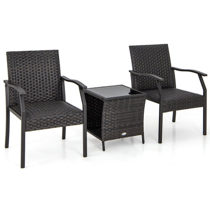 3 Piece Patio Wicker Chair Set with Quick Dry Foam Cushions, Brown Patio Conversation Sets   at Gallery Canada