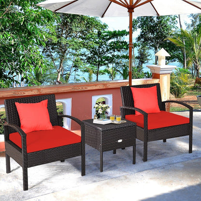 3 Piece PE Rattan Wicker Sofa Set with Washable and Removable Cushion for Patio, Red Patio Conversation Sets   at Gallery Canada