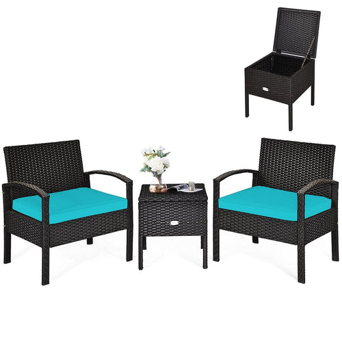 3 Piece PE Rattan Wicker Sofa Set with Washable and Removable Cushion for Patio, Turquoise