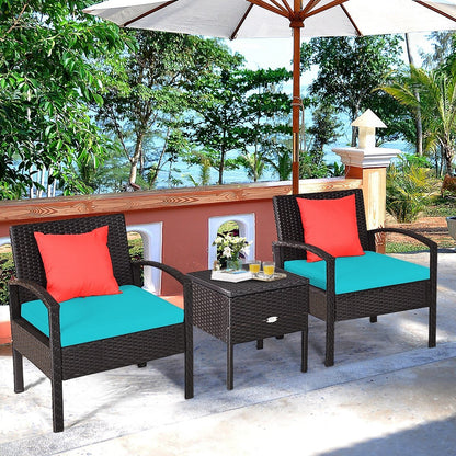 3 Piece PE Rattan Wicker Sofa Set with Washable and Removable Cushion for Patio, Turquoise Patio Conversation Sets   at Gallery Canada