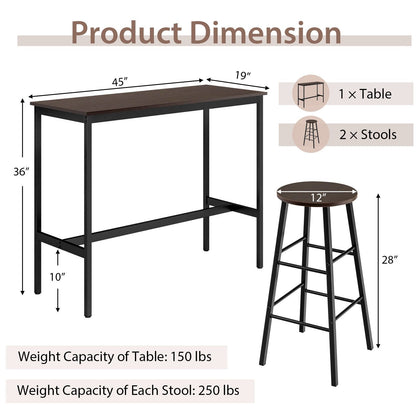 3 Piece Pub Table and Stools Kitchen Dining Set, Brown Dining Room Sets   at Gallery Canada