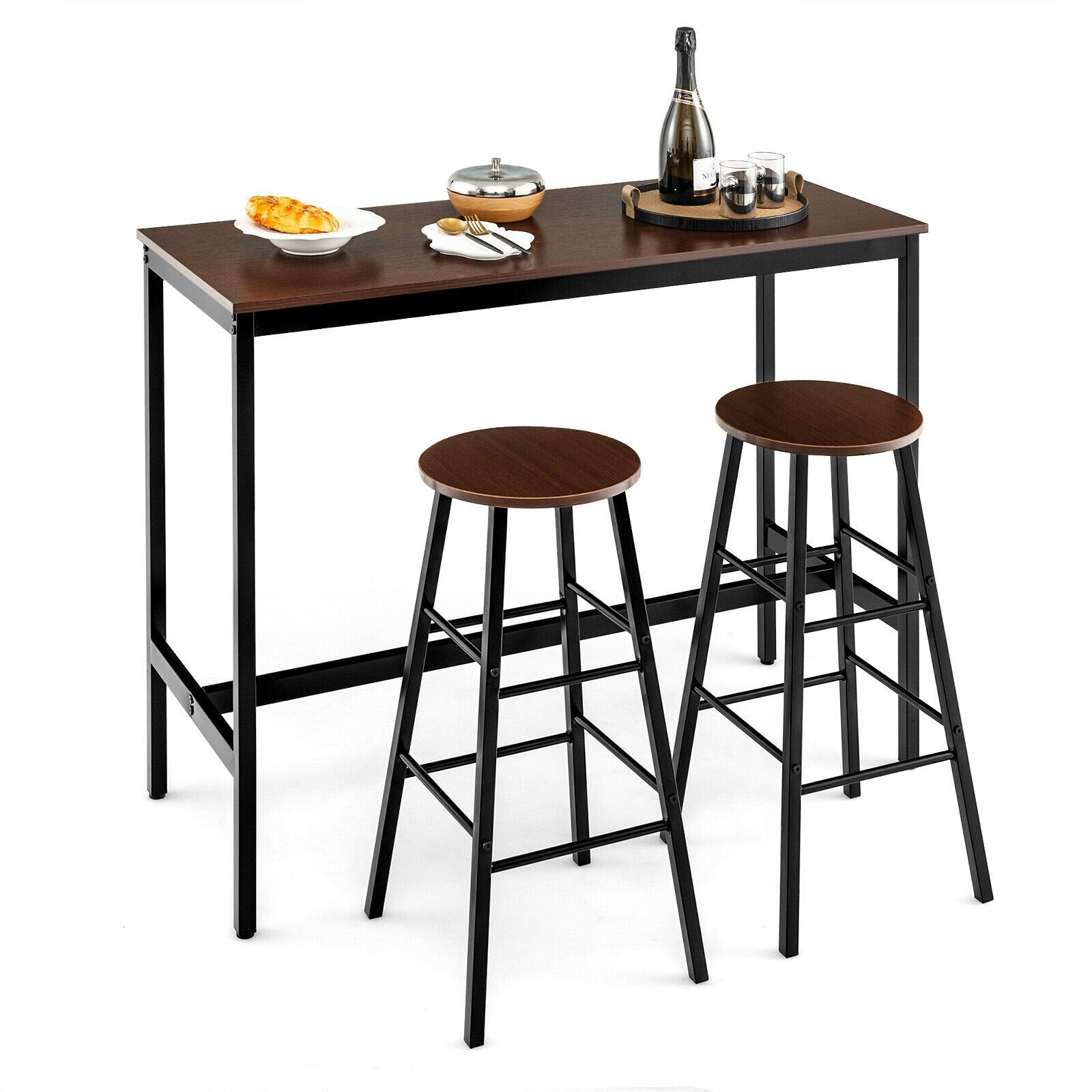 3 Piece Pub Table and Stools Kitchen Dining Set, Brown Dining Room Sets   at Gallery Canada