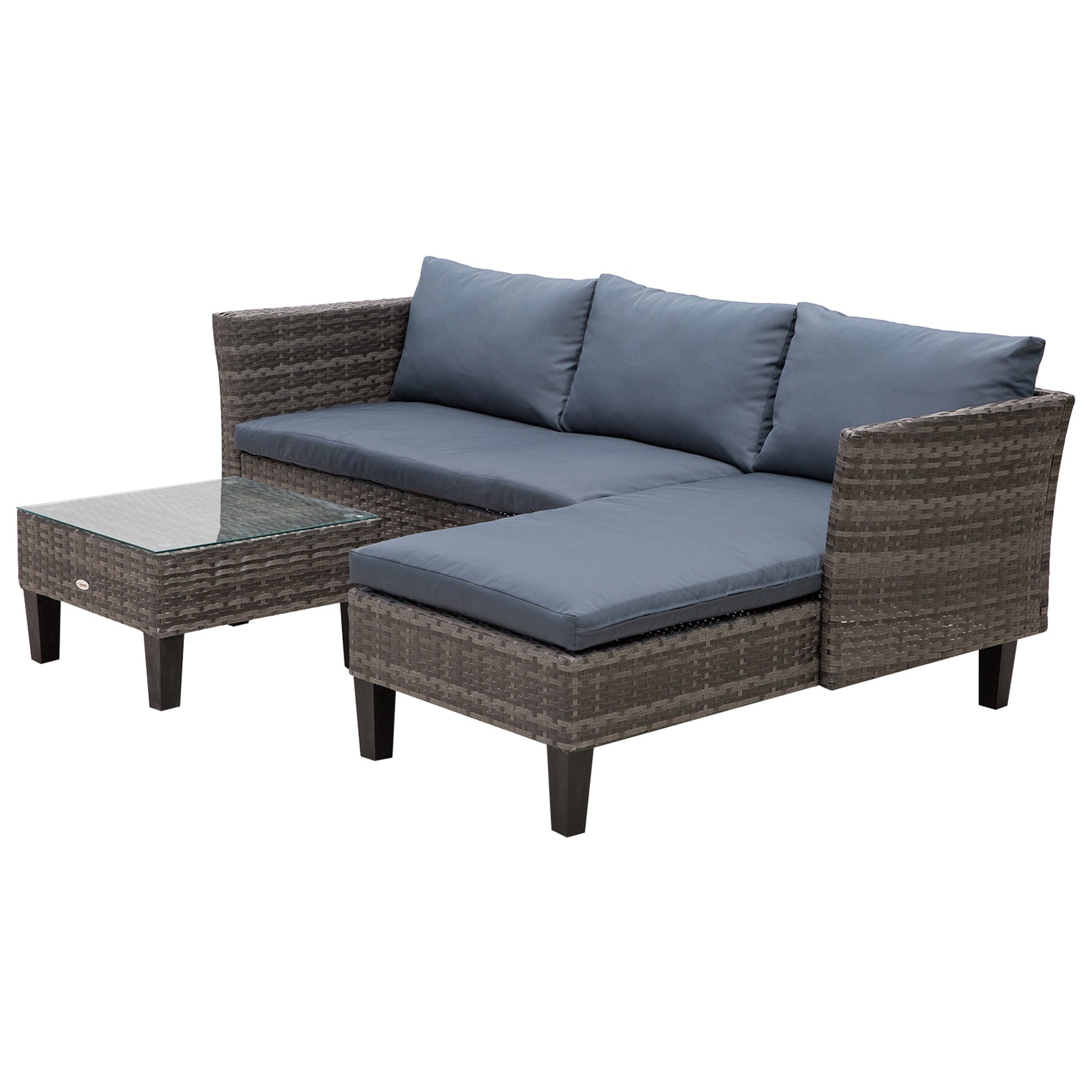 3 Piece Wicker Patio Furniture Set Outdoor Sofa Set with Glass Tabletop, Cushions Metal Frame for Balcony, Patio, Grey Patio Furniture Sets Multi Colour  at Gallery Canada