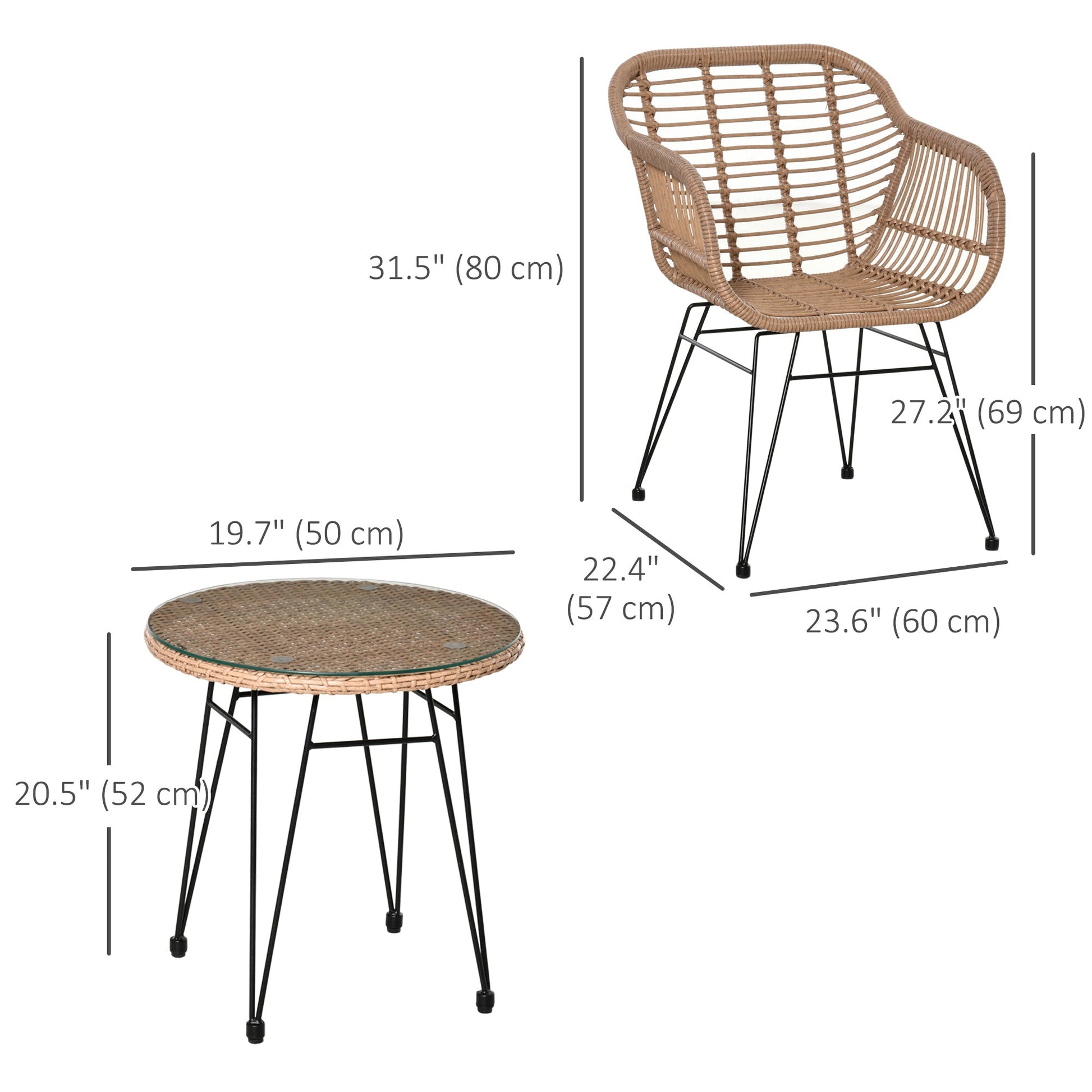 3 Piece Wicker Patio Furniture with Two Chairs, Coffee Table for Garden, Backyard, Pool Side, Natural Bistro Sets   at Gallery Canada