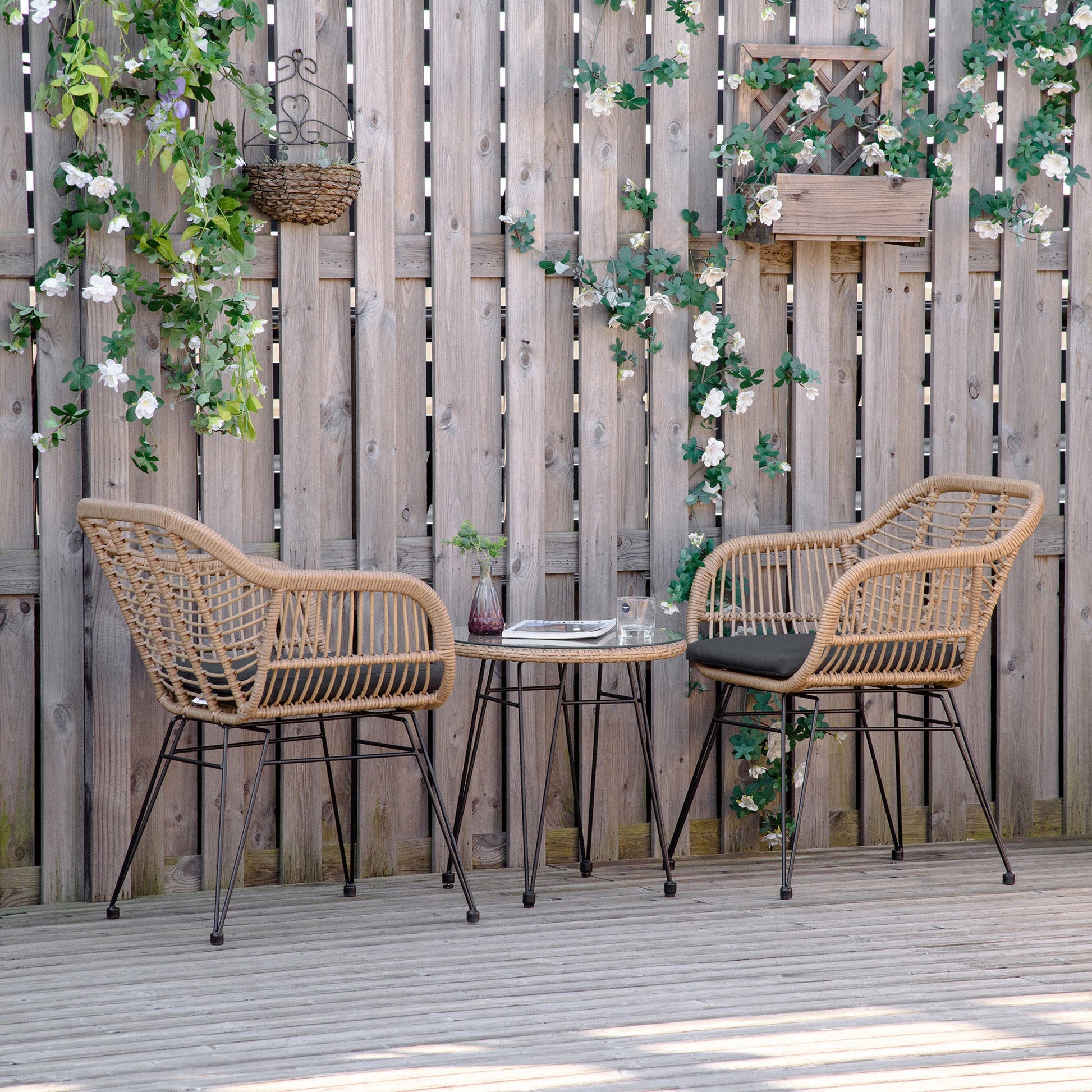 3 Piece Wicker Patio Furniture with Two Chairs, Coffee Table for Garden, Backyard, Pool Side, Natural Bistro Sets   at Gallery Canada