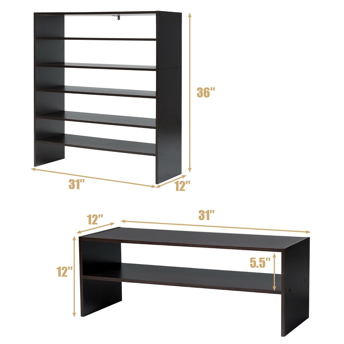 3 Pieces 31-Inch Stackable Multi-Shape Shoe Rack, Brown Shoe Racks & Storage Benches   at Gallery Canada