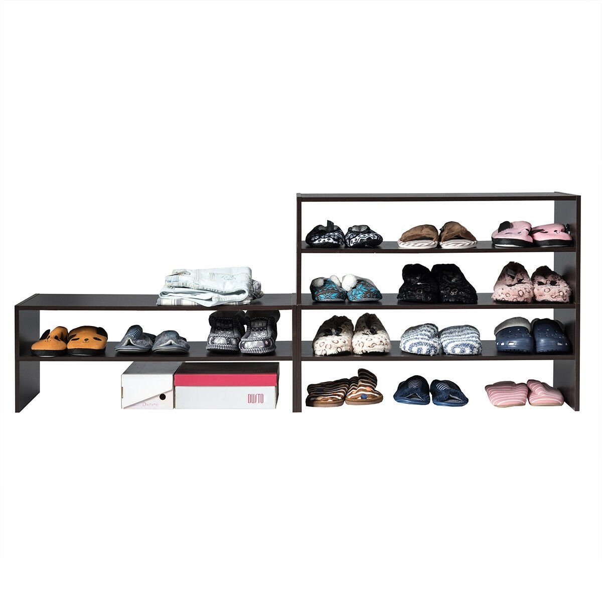 3 Pieces 31-Inch Stackable Multi-Shape Shoe Rack, Brown Shoe Racks & Storage Benches   at Gallery Canada