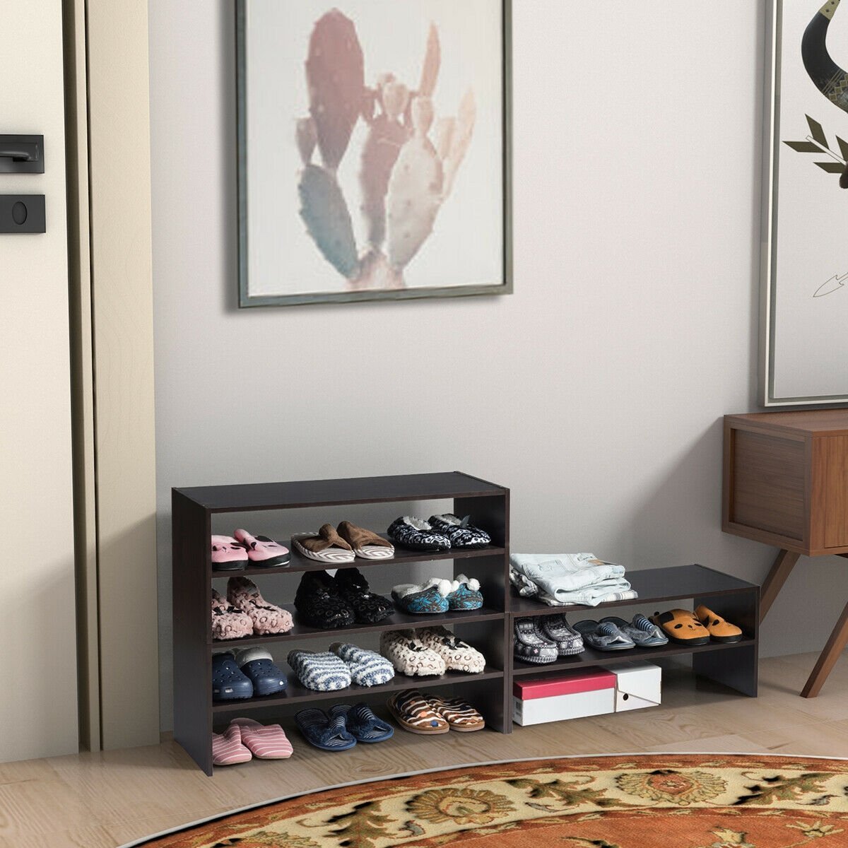 3 Pieces 31-Inch Stackable Multi-Shape Shoe Rack, Brown Shoe Racks & Storage Benches   at Gallery Canada