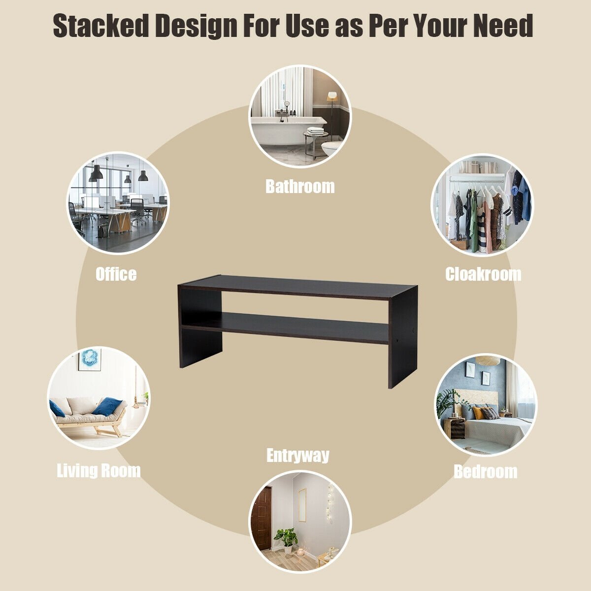 3 Pieces 31-Inch Stackable Multi-Shape Shoe Rack, Brown Shoe Racks & Storage Benches   at Gallery Canada