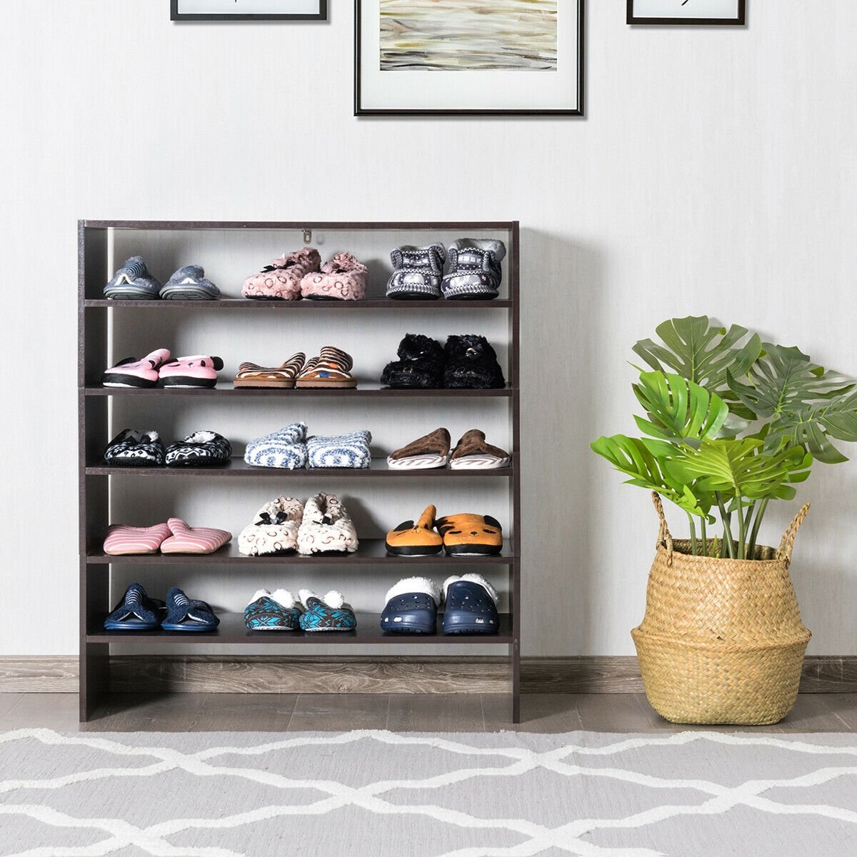 3 Pieces 31-Inch Stackable Multi-Shape Shoe Rack, Brown Shoe Racks & Storage Benches   at Gallery Canada