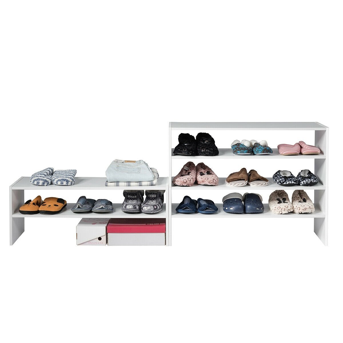 3 Pieces 31-Inch Stackable Multi-Shape Shoe Rack, White Shoe Racks & Storage Benches   at Gallery Canada