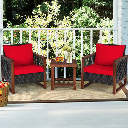 3 Pieces Acacia Wood Patio Furniture Set with Coffee Table, Red Patio Conversation Sets   at Gallery Canada