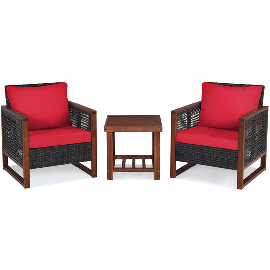 3 Pieces Acacia Wood Patio Furniture Set with Coffee Table, Red Patio Conversation Sets   at Gallery Canada