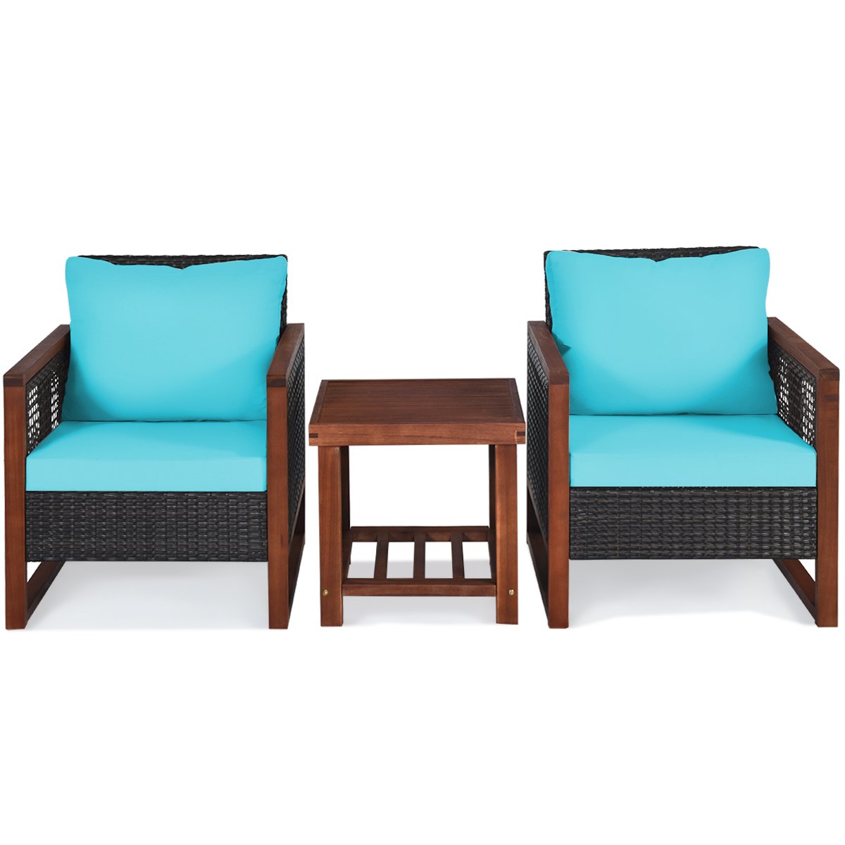 3 Pieces Acacia Wood Patio Furniture Set with Coffee Table, Turquoise Patio Conversation Sets   at Gallery Canada