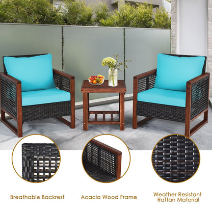 3 Pieces Acacia Wood Patio Furniture Set with Coffee Table, Turquoise Patio Conversation Sets   at Gallery Canada