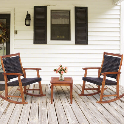 3 Pieces Acacia Wood Patio Rocking Chair Set with Side Table, Brown Patio Conversation Sets   at Gallery Canada