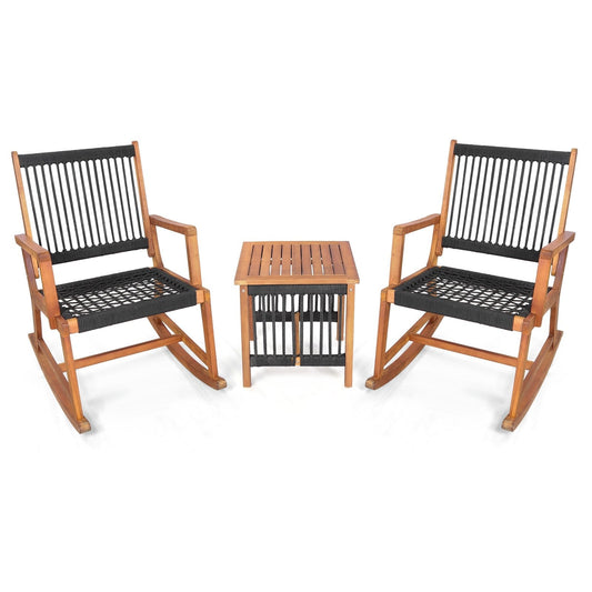 3 Pieces Acacia Wood Rocking Bistro Set Patio Conversation Sets   at Gallery Canada