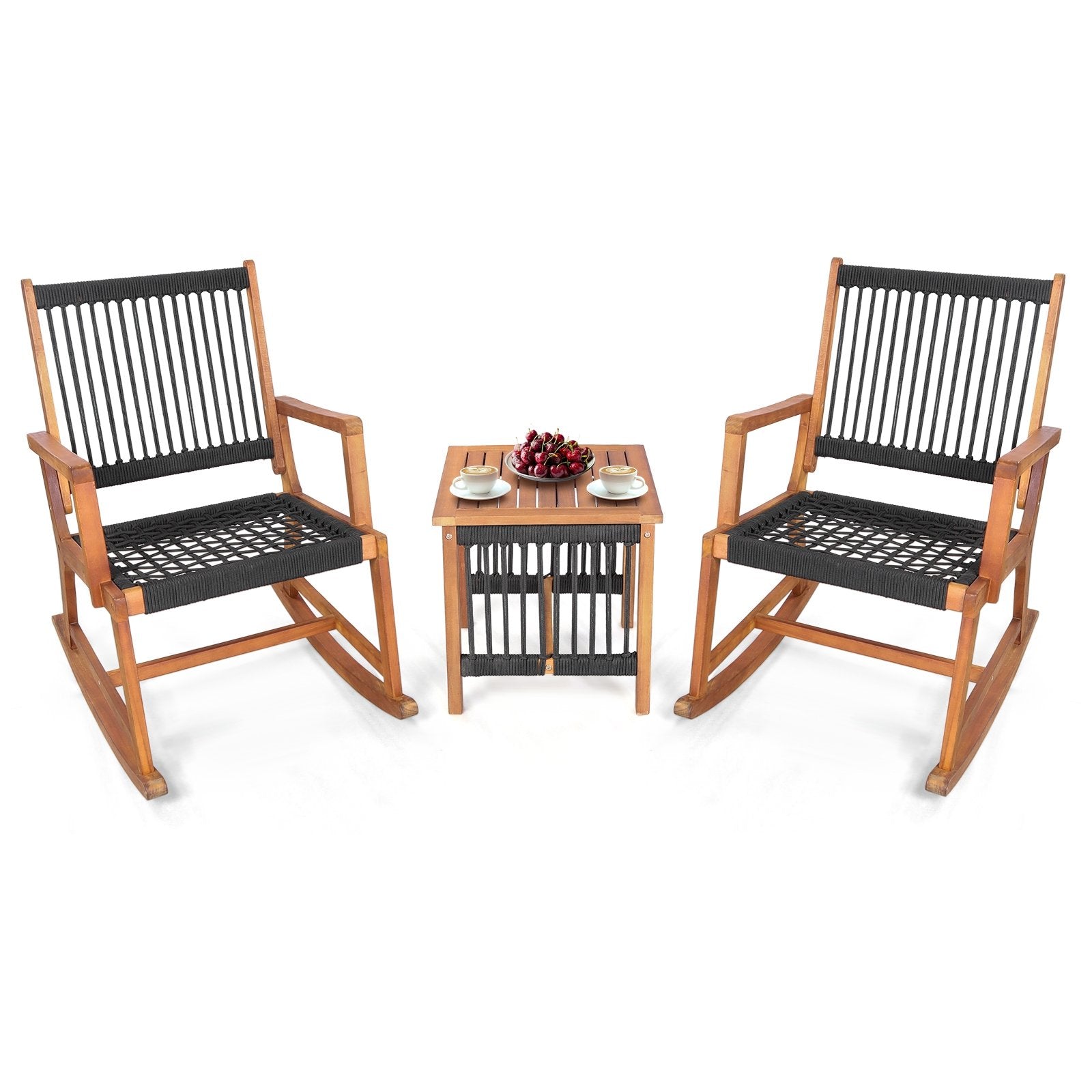 3 Pieces Acacia Wood Rocking Bistro Set Patio Conversation Sets   at Gallery Canada