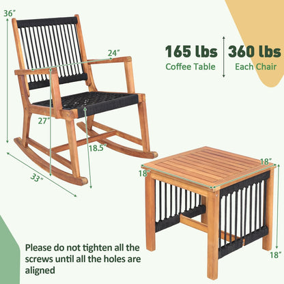 3 Pieces Acacia Wood Rocking Bistro Set Patio Conversation Sets   at Gallery Canada