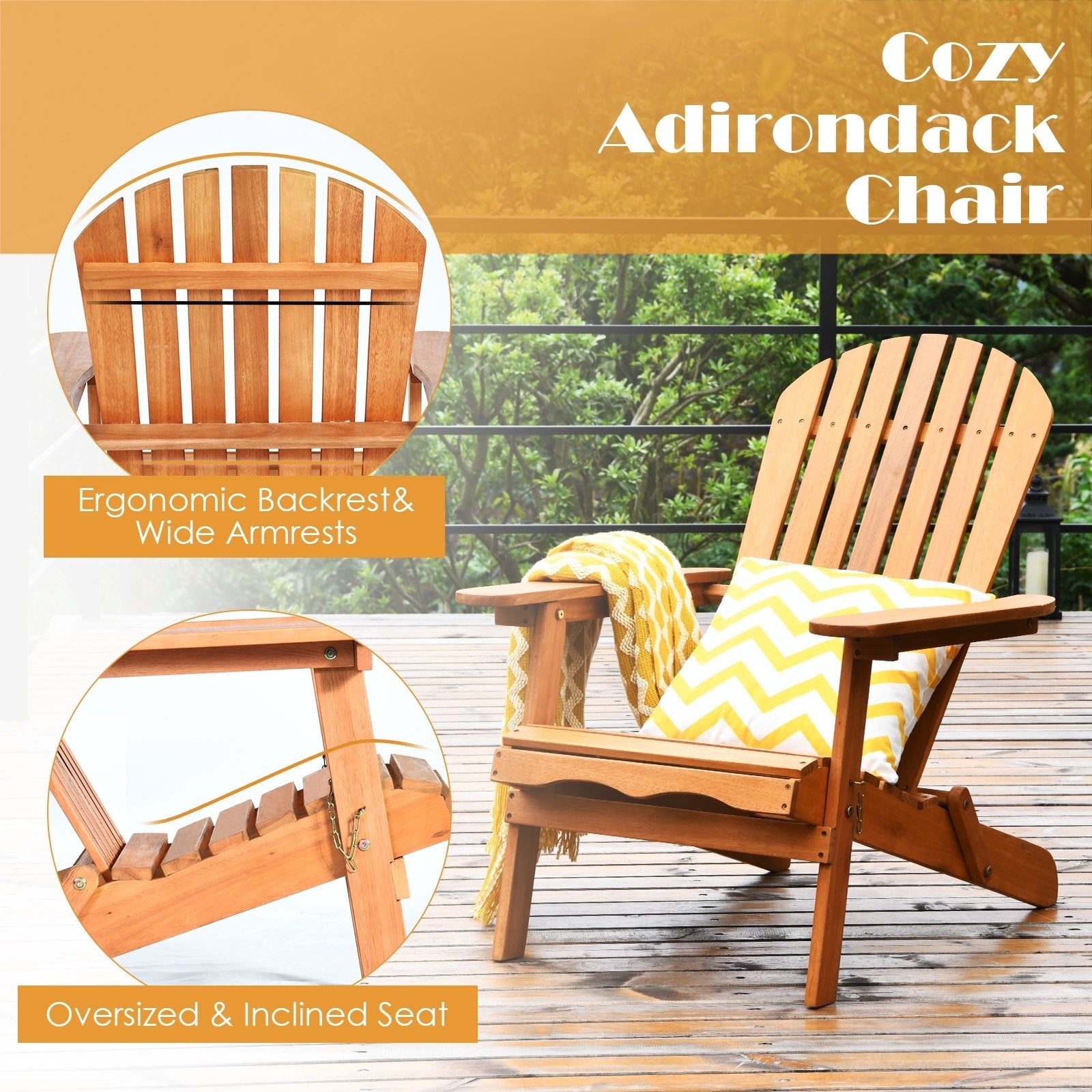 3 Pieces Adirondack Chair Set with Widened Armrest, Natural Patio Conversation Sets   at Gallery Canada