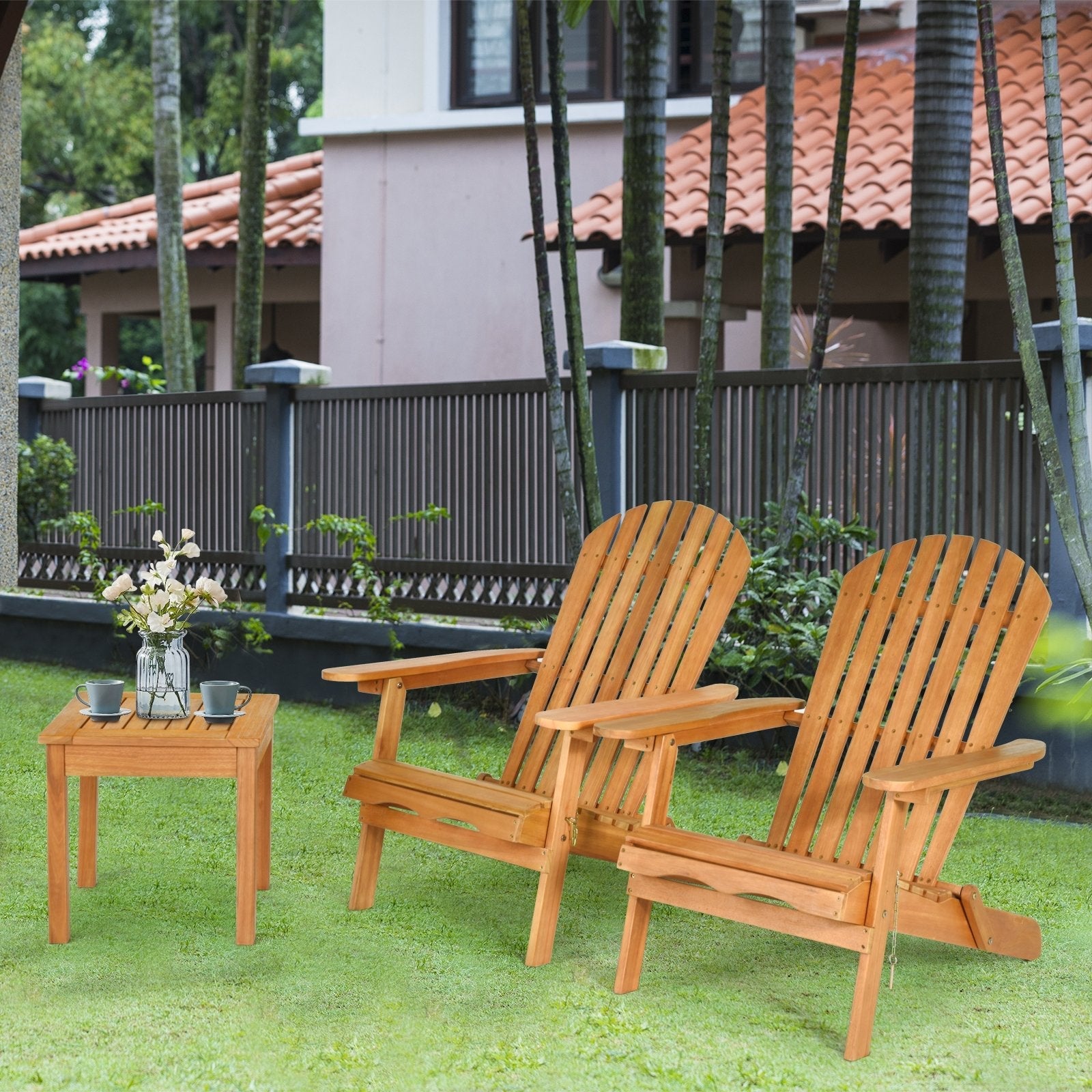 3 Pieces Adirondack Chair Set with Widened Armrest, Natural Patio Conversation Sets   at Gallery Canada