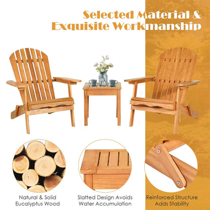 3 Pieces Adirondack Chair Set with Widened Armrest, Natural Patio Conversation Sets   at Gallery Canada