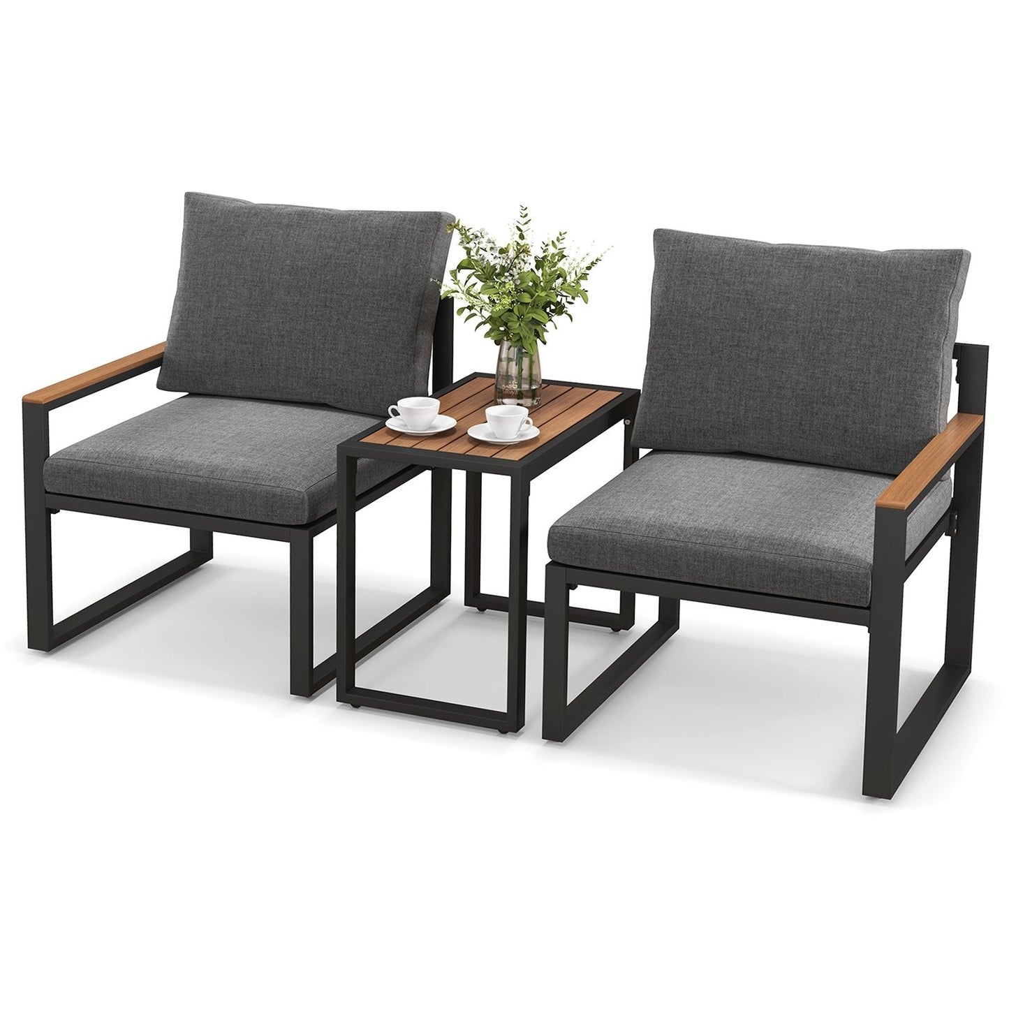 3 Pieces Aluminum Frame Weatherproof Outdoor Conversation Set with Soft Cushions, Gray Patio Conversation Sets   at Gallery Canada