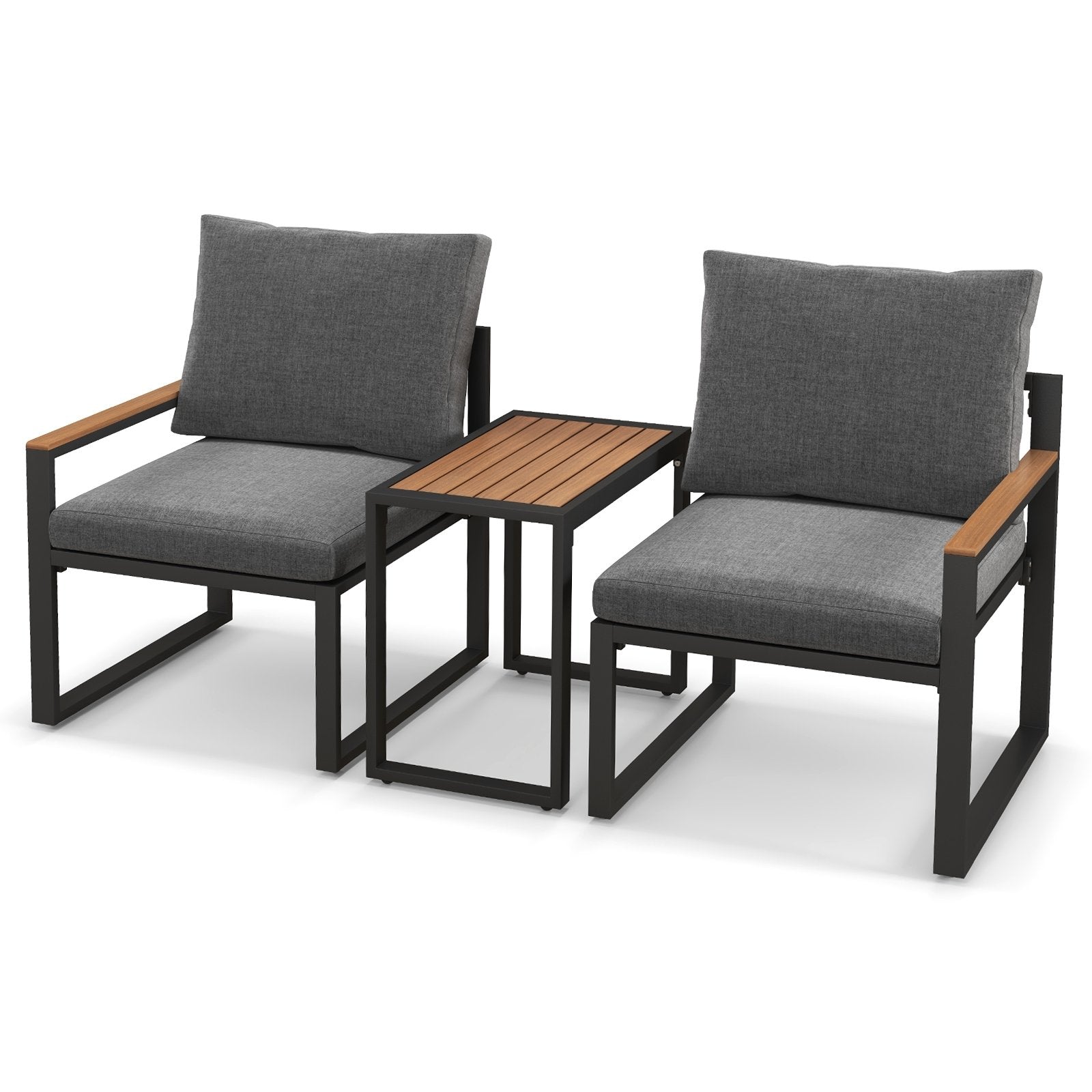 3 Pieces Aluminum Frame Weatherproof Outdoor Conversation Set with Soft Cushions, Gray Patio Conversation Sets   at Gallery Canada