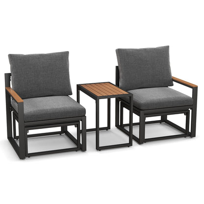 3 Pieces Aluminum Frame Weatherproof Outdoor Conversation Set with Soft Cushions, Gray Patio Conversation Sets   at Gallery Canada