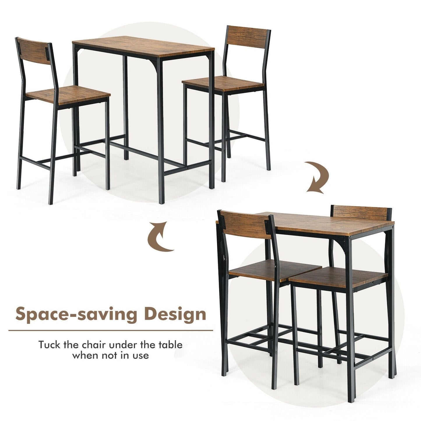 3 Pieces Bar Table Set with 2 Stools, Black Patio Bar Furniture   at Gallery Canada