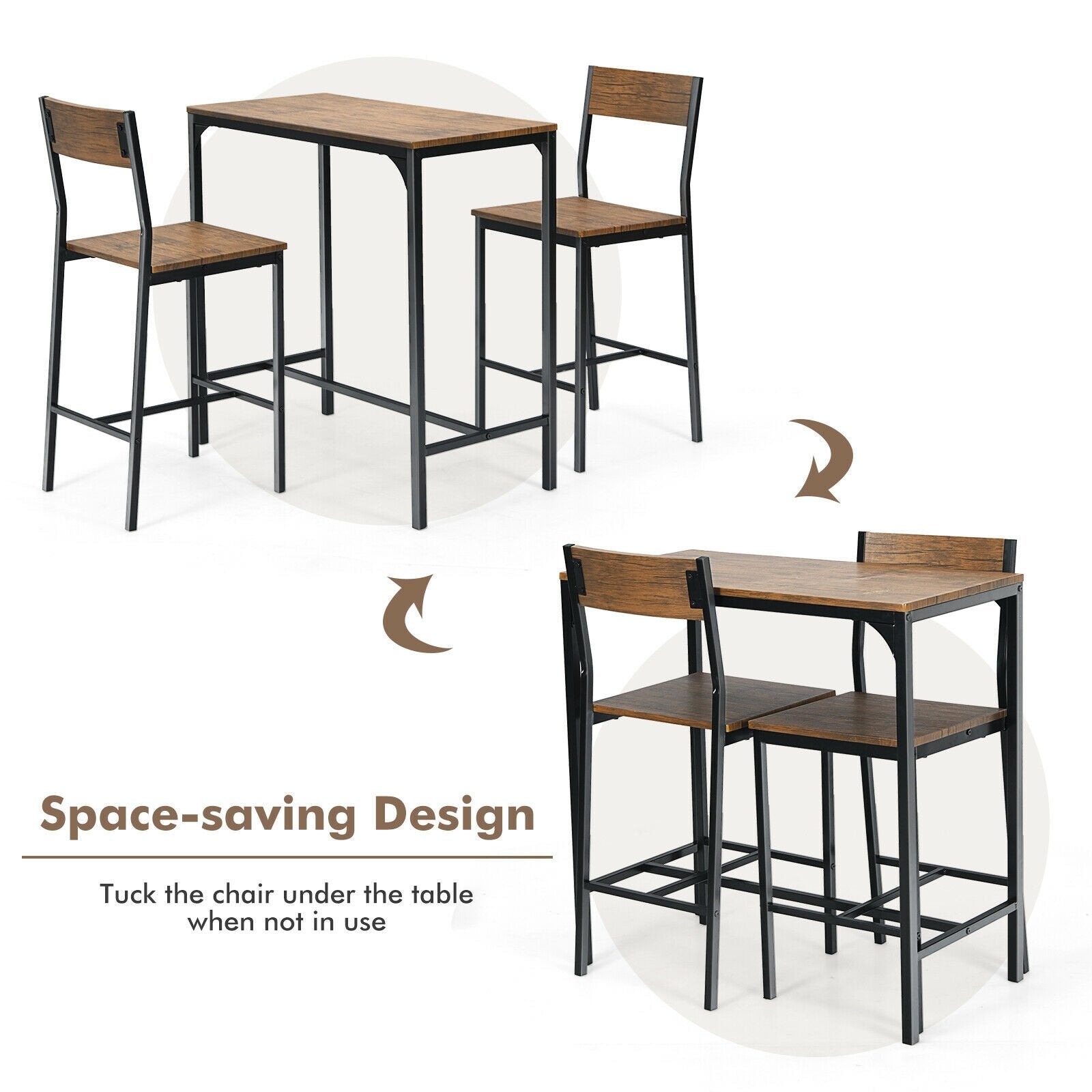 3 Pieces Bar Table Set with 2 Stools, Black Patio Bar Furniture   at Gallery Canada