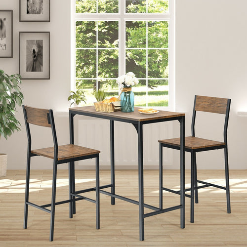 3 Pieces Bar Table Set with 2 Stools, Black