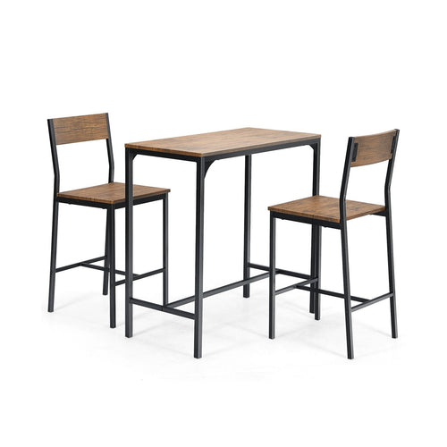 3 Pieces Bar Table Set with 2 Stools, Black