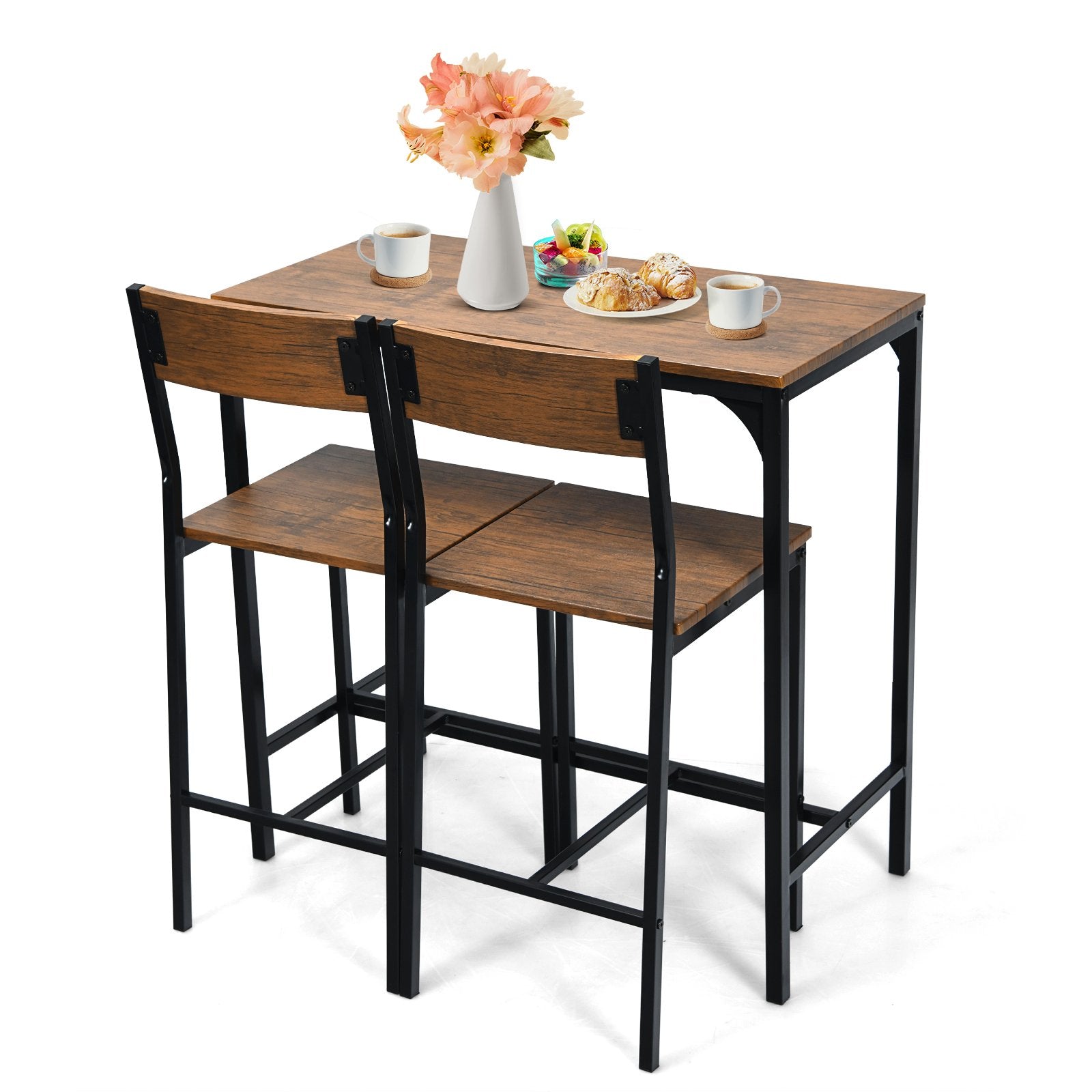 3 Pieces Bar Table Set with 2 Stools, Black Patio Bar Furniture   at Gallery Canada