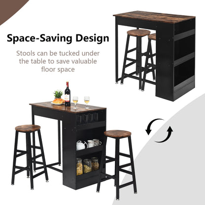 3 Pieces Bar Table Set with Storage, Brown Dining Room Sets   at Gallery Canada