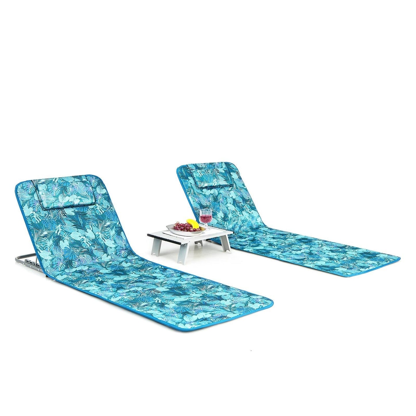 3 Pieces Beach Lounge Chair Mat Set 2 Adjustable Lounge Chairs with Table Stripe, Green Beach & Lawn Chairs   at Gallery Canada