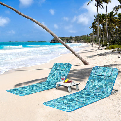 3 Pieces Beach Lounge Chair Mat Set 2 Adjustable Lounge Chairs with Table Stripe, Green Beach & Lawn Chairs   at Gallery Canada