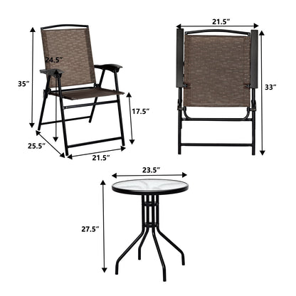 3 Pieces Bistro Patio Garden Furniture Set of Round Table and Folding Chairs, Brown Patio Conversation Sets   at Gallery Canada