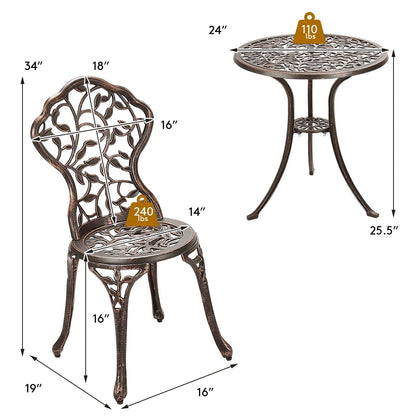 3 Pieces Cast Aluminum Bistro Set, Bronze Patio Conversation Sets   at Gallery Canada