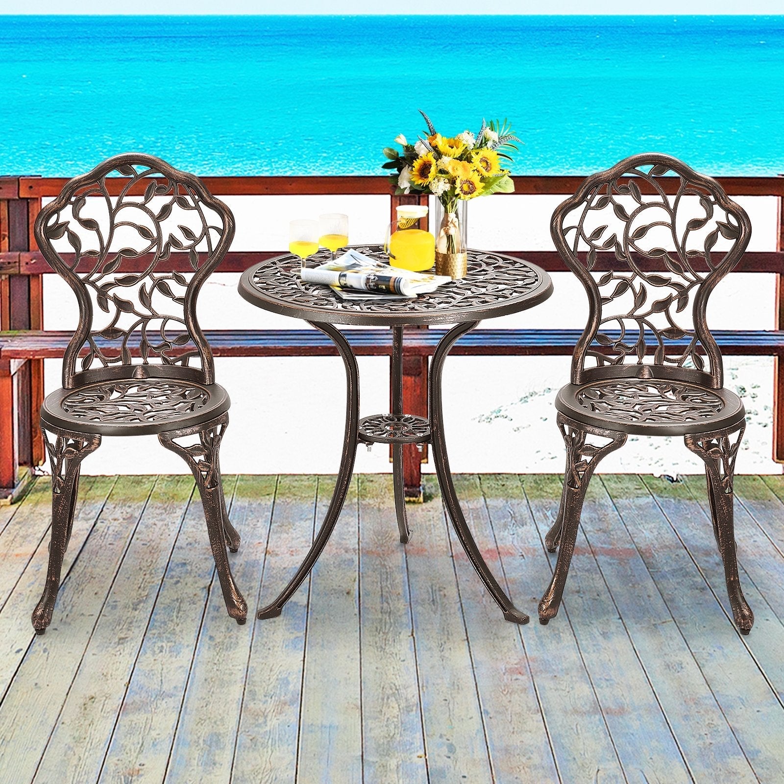 3 Pieces Cast Aluminum Bistro Set, Bronze Patio Conversation Sets   at Gallery Canada