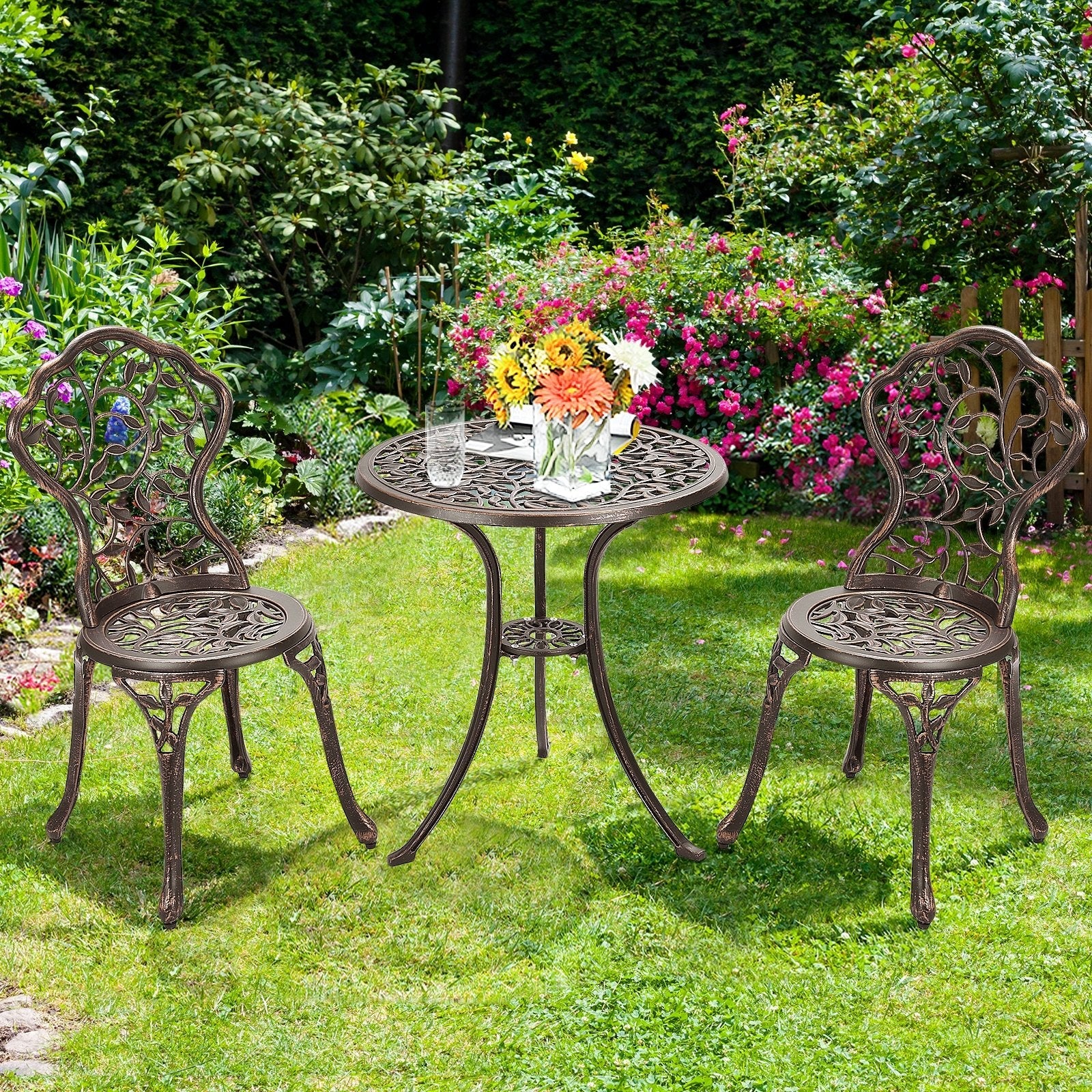 3 Pieces Cast Aluminum Bistro Set, Bronze Patio Conversation Sets   at Gallery Canada