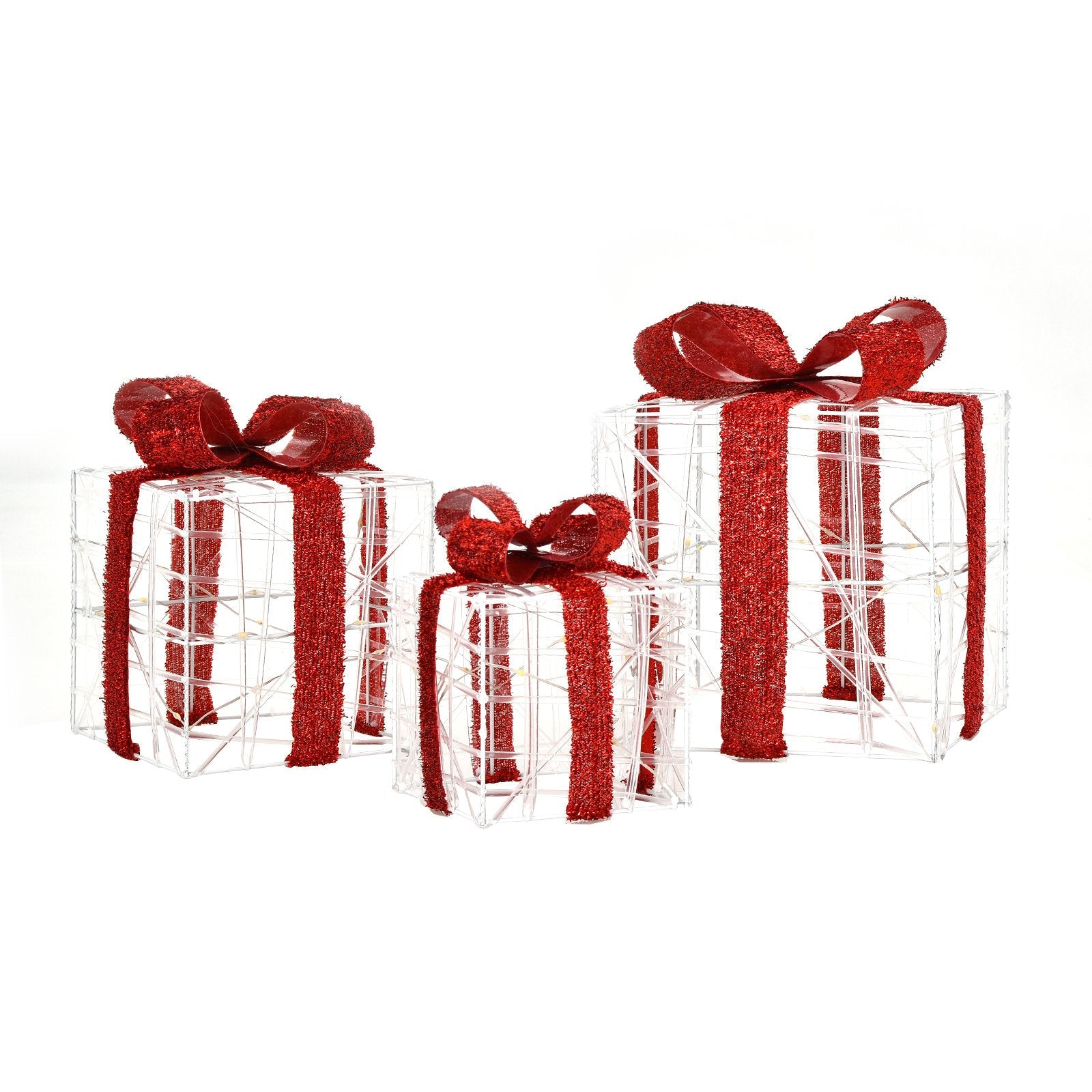 3 Pieces Christmas Lighted Gift Boxes Decorations with 60 LED Lights for Indoor and Outdoor, Red Christmas Decor & Accessories   at Gallery Canada