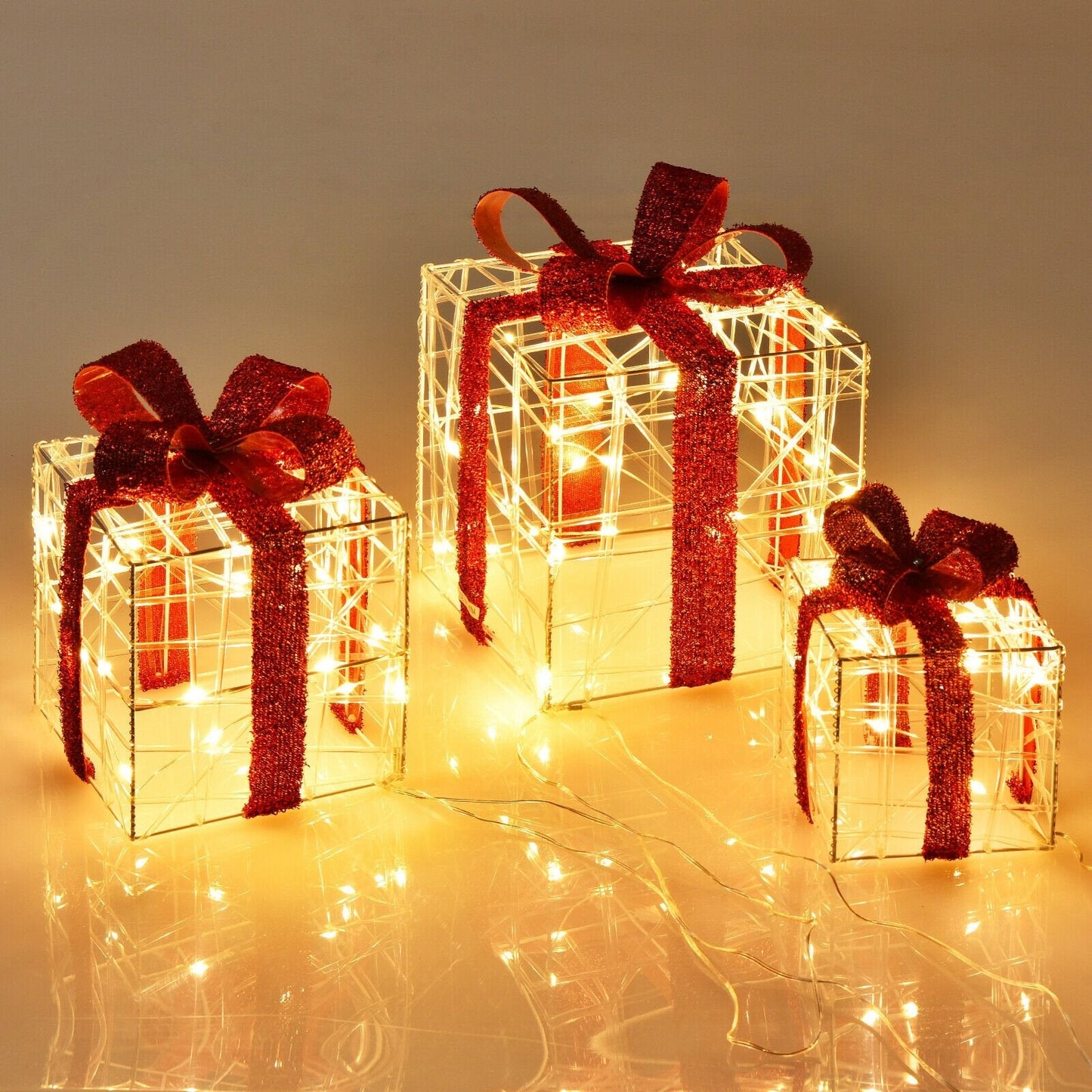 3 Pieces Christmas Lighted Gift Boxes Decorations with 60 LED Lights for Indoor and Outdoor, Red Christmas Decor & Accessories   at Gallery Canada